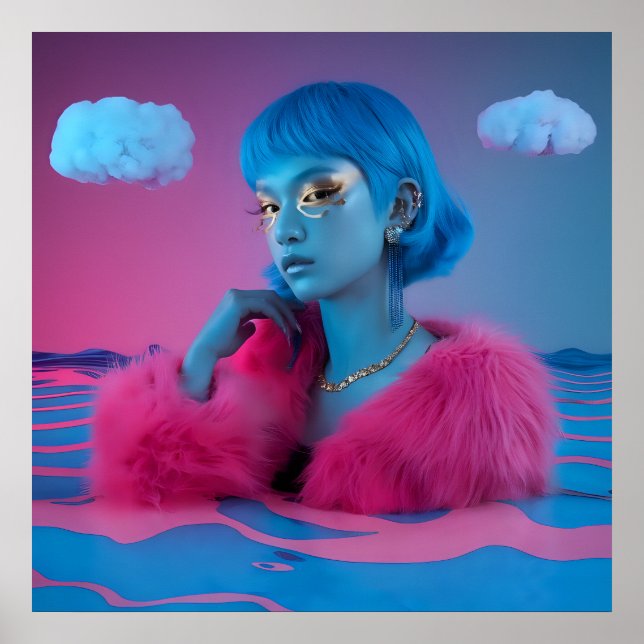 Poster Collage créatif fille en manteau de fourrure rose (Devant)