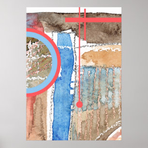 Poster collage d'art abstrait, milieux mixtes et aquarell