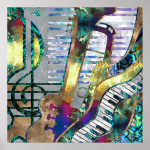 Poster Collage d'art musical Abstrait - médias mixtes #1