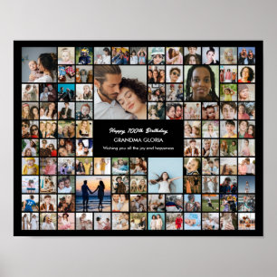 Poster Collage de 100 photos personnalisé pour le 100e an