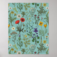 Collage de fleurs sauvages sur fond bleu