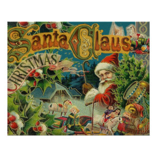 Poster Collage de Noël victorien du Père Noël Antique