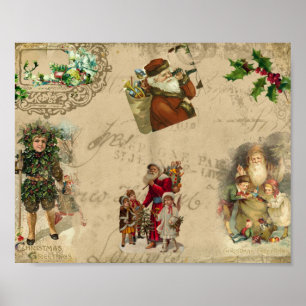Poster Collage de Noël vintage rustique victorien