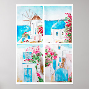 Poster Collage de peinture aquarelle grecque