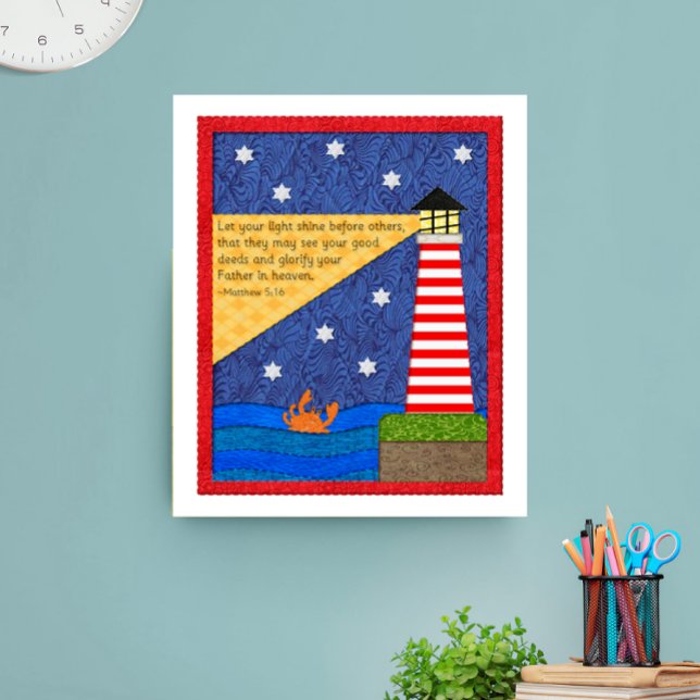 Poster Collage de phare avec crabe Inspirationnel (Créateur téléchargé)