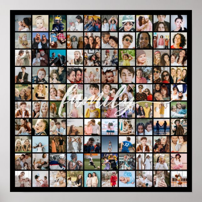 Poster Collage de photos 100 images en grille carrée (Devant)