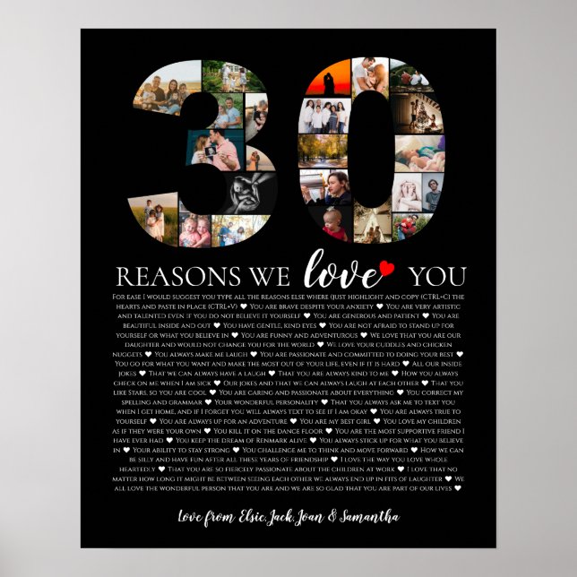Poster collage de photos d'anniversaire 30 raisons pour l (Devant)