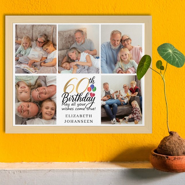 Poster Collage de photos d'anniversaire 60 ans Script Typ (Créateur téléchargé)