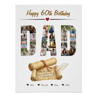 Poster Collage de photos d'anniversaire pour papa, 24 pho