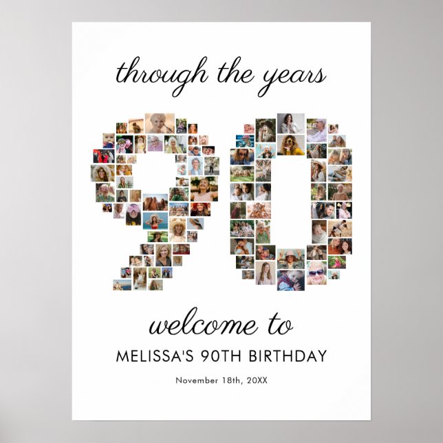 Poster Collage de photos de bienvenue pour les 90 ans (Devant)