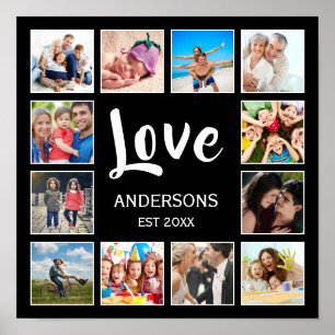 Poster Collage de photos de famille personnalisé noir