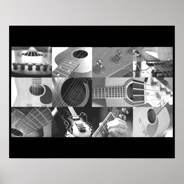 Poster Collage de photos de guitare noir et blanc (Devant)