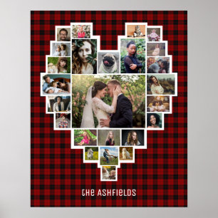 Poster Collage de photos familiales Coeur 25 Photos Nom R
