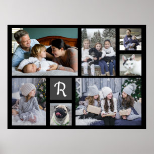 Poster Collage de photos familiales Monogramme 7 images N