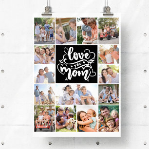 Poster Collage de photos Je t'aime maman 15 images