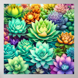 Poster Collage de succulents colorés