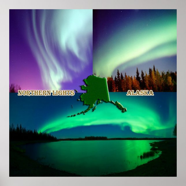Poster Collage des aurores boréales de l'Alaska (Devant)