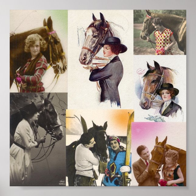 Poster Collage des chevaux vintages (Devant)
