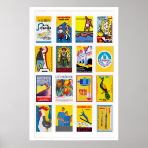 Poster Collage d'étiquettes de boîtes d'allumettes jaunes
