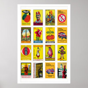 Poster Collage d'étiquettes de boîtes d'allumettes jaunes