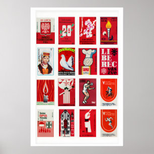 Poster Collage d'étiquettes de boîtes d'allumettes rouges