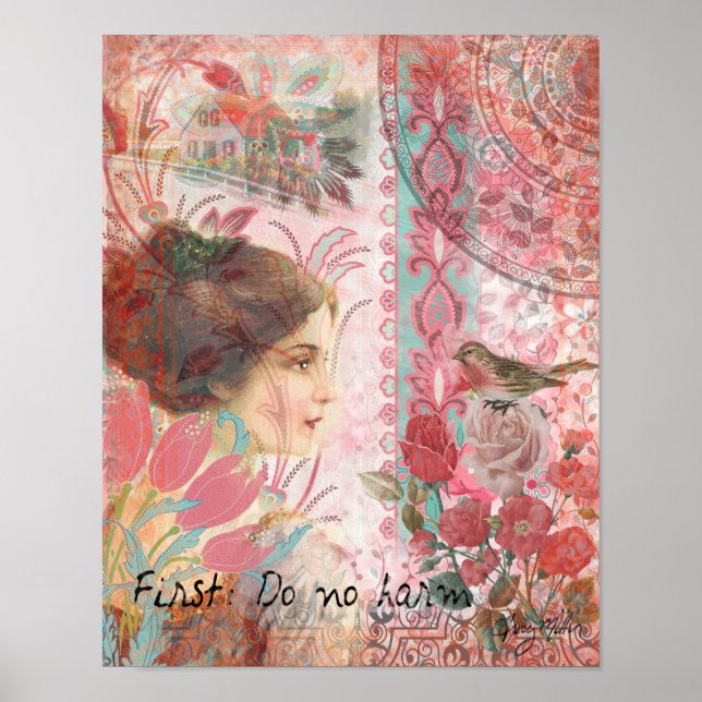 Poster Collage doux féminin - Ne faites pas de mal (Devant)