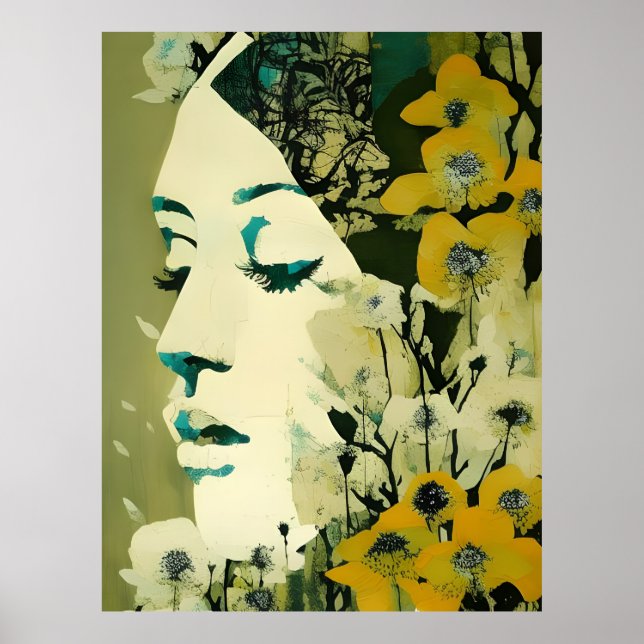 Poster Collage du visage et des fleurs des femmes (Devant)