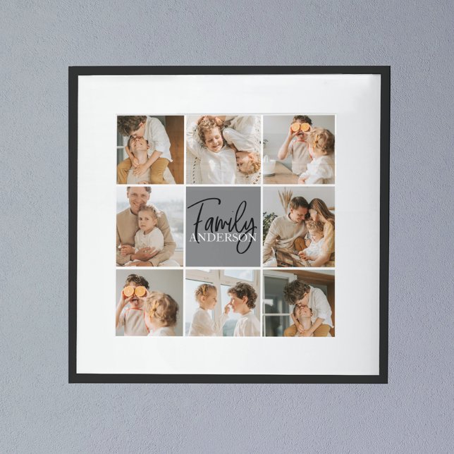 Poster Collage familial photo et cadeau gris personnalisé (Créateur téléchargé)