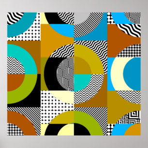 Poster Collage géométrique : cercles, motif vintage.