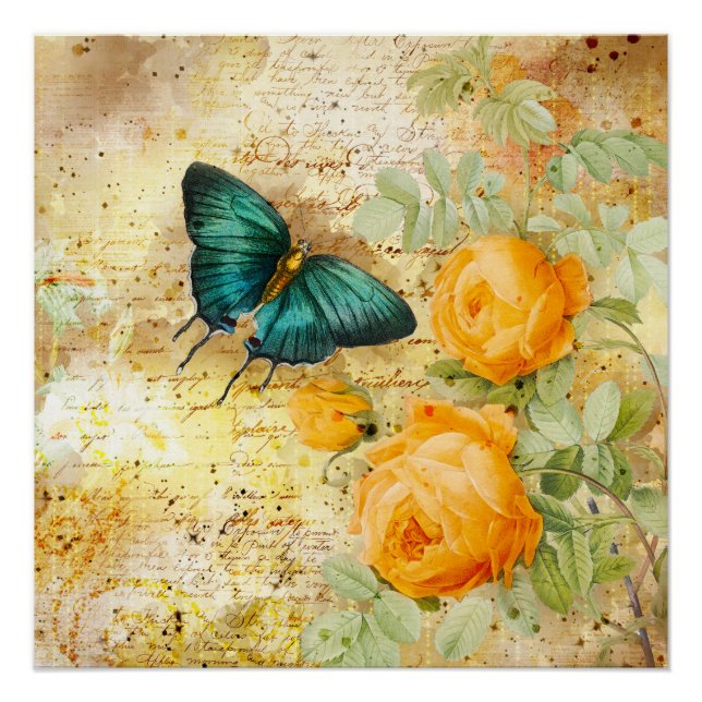 Poster Collage papillon vintage (Devant)