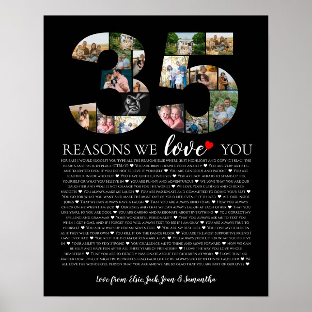 Poster collage photo 35 raisons pour lesquelles nous vous (Devant)