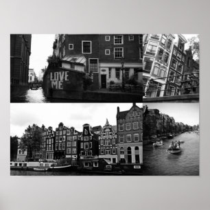 Poster Collage photo Amsterdam 3 en noir et blanc