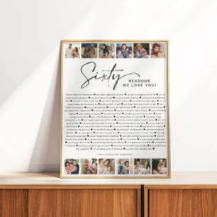 Poster Collage photo d'anniversaire 60 raisons pour lesqu