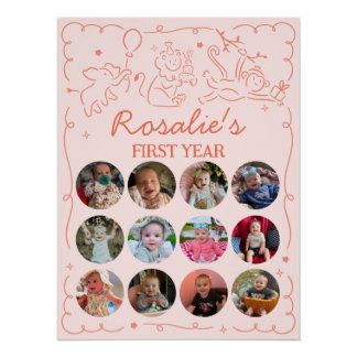 Poster Collage photo d'anniversaire pour fille avec des a