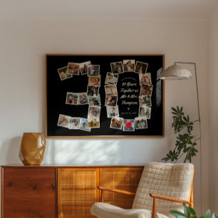 Poster Collage photo de 30 ans d'anniversaire en noir et