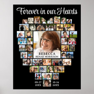Poster Collage photo de 45 formes de cœur Mémorial funéra