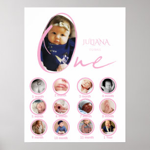 Poster Collage photo de bébé fille pour le premier annive