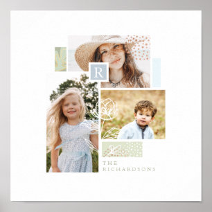 Poster Collage photo de famille personnalisée Monogramme