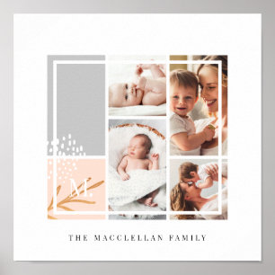 Poster Collage photo de famille personnalisée Monogramme