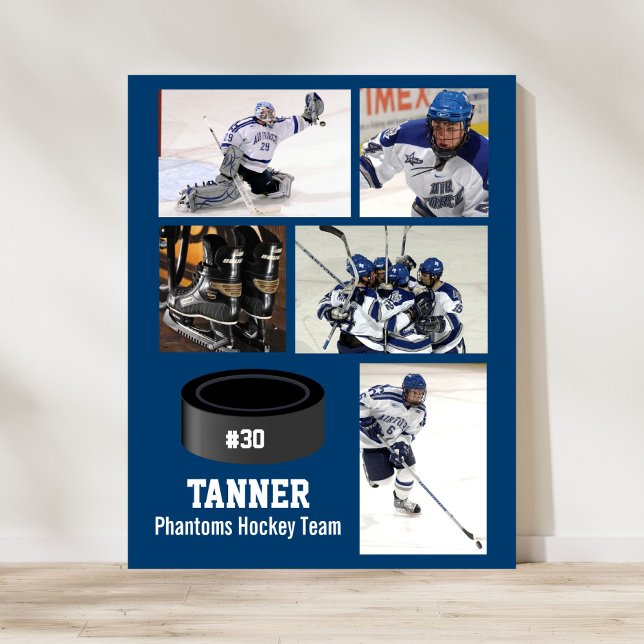 Poster Collage photo de hockey personnalisé Nom de l'équi (Créateur téléchargé)
