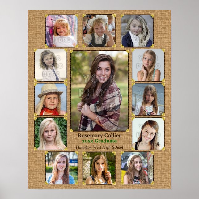 Poster Collage photo de l'école secondaire Rustic Burlap (Devant)