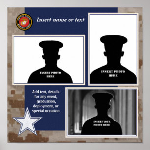 Poster Collage photo en camo et en bleu de l'USMC