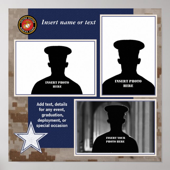 Poster Collage photo en camo et en bleu de l'USMC (Devant)