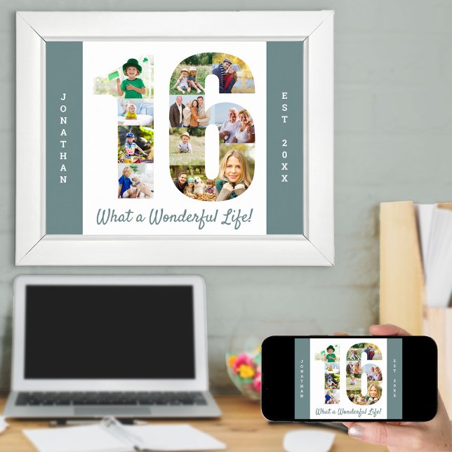 Poster Collage photo en forme de numéro 16 pour 16e anniv (Créateur téléchargé)