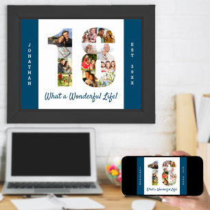 Poster Collage photo en forme de numéro 18 pour 18e anniv