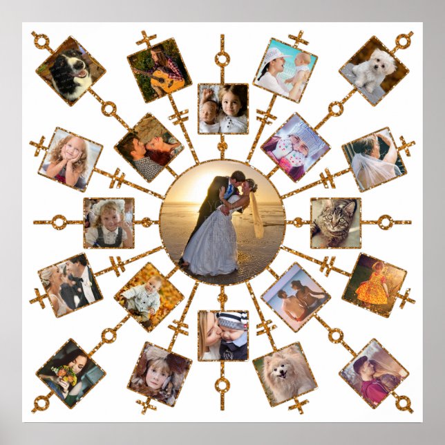 Poster Collage Photo Famille 21 Photos Joli Blanc Or (Devant)
