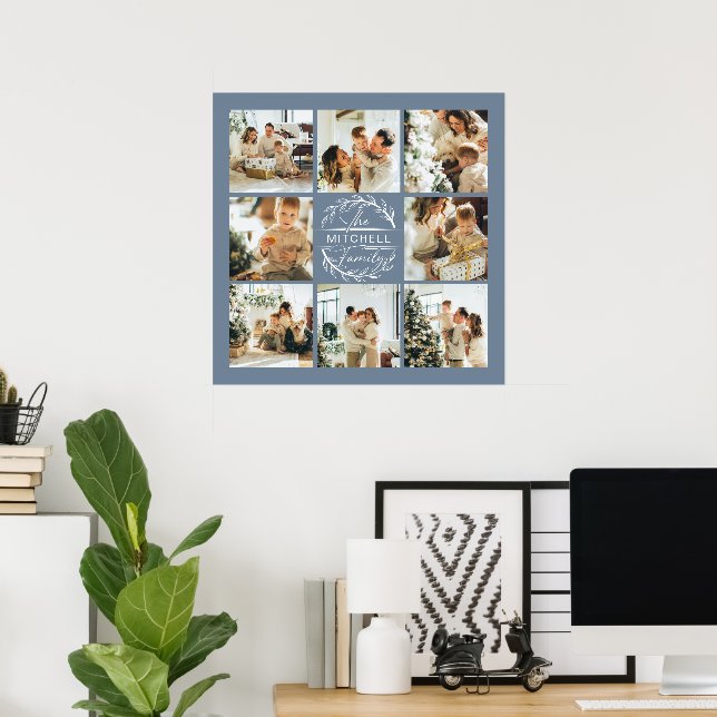 Poster Collage photo moderne élégant Dusty Blue Keepsaké (Bureau à domicile)