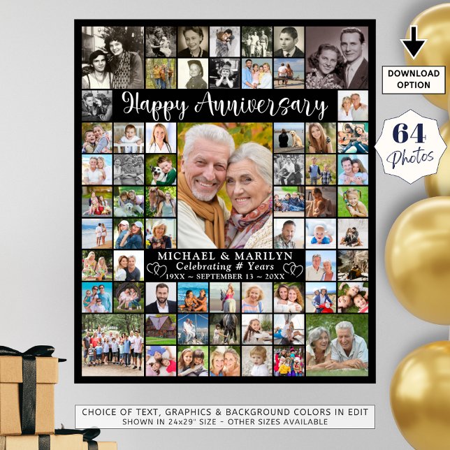 Poster Collage photo personnalisé 64 pour anniversaire de (Créateur téléchargé)