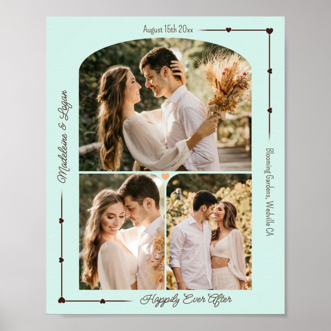 Poster Collage photo personnalisé mariage Coeurs de menth (Devant)