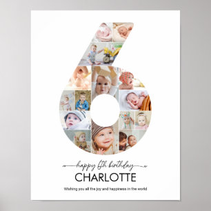 Poster Collage photo personnalisé numéro 6 pour 6ème anni